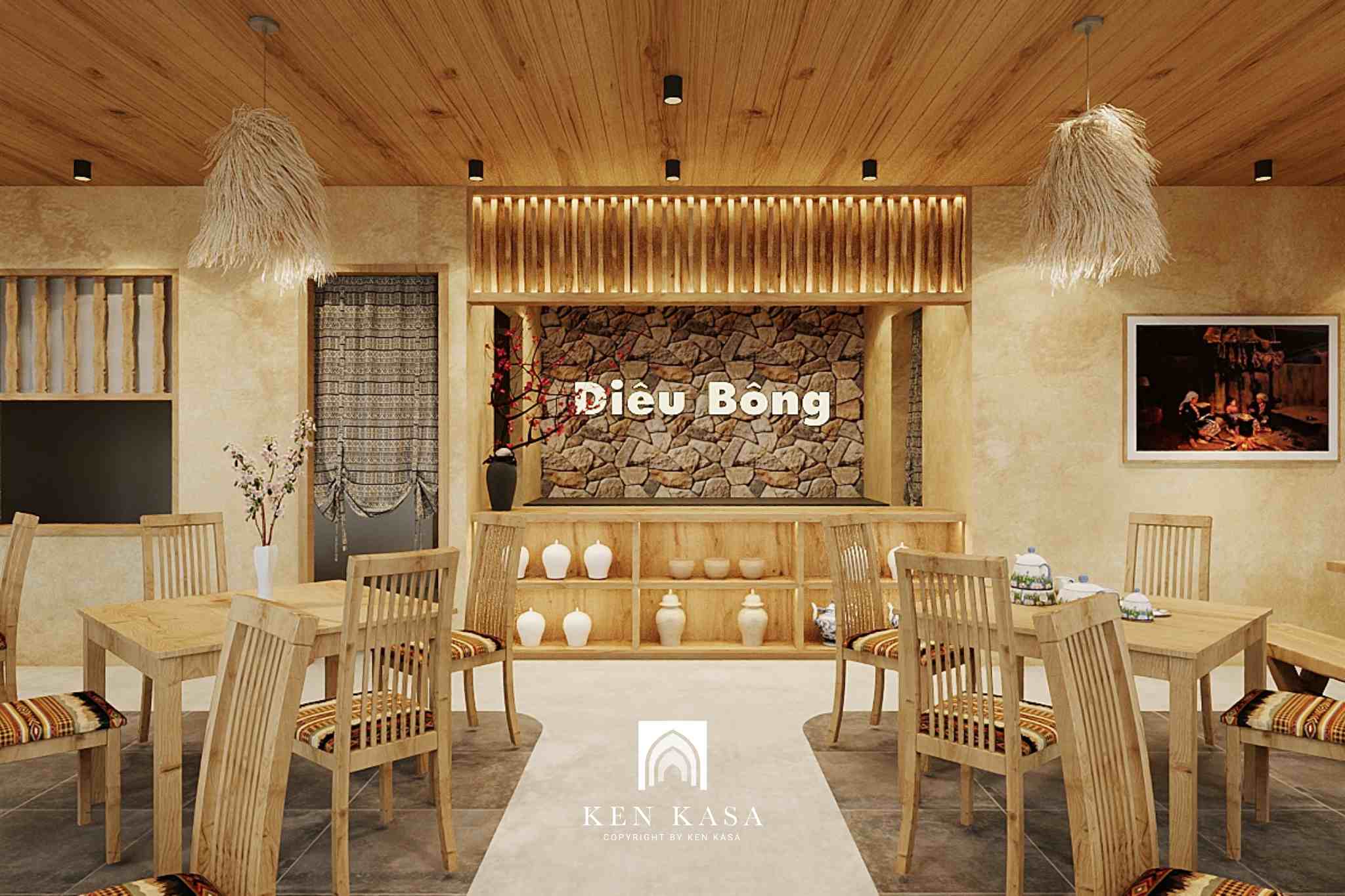 Khu vực tiếp tân của nhà hàng tại Diêu Bông homestay
